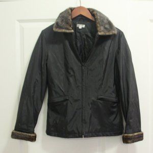 giacca Faux Fur Black Jacket Water Resistant Sz S